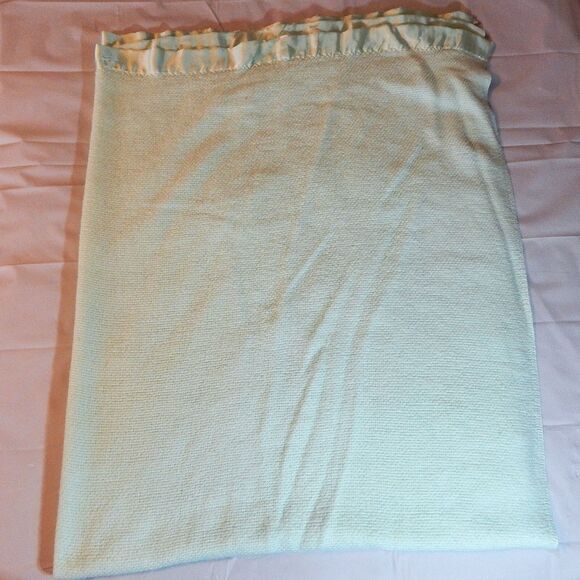 Fieldcrest Cannon Satin Trim Blanket Rebecca D. Mint Green Waffle Weave Twin SZ - Picture 3 of 9
